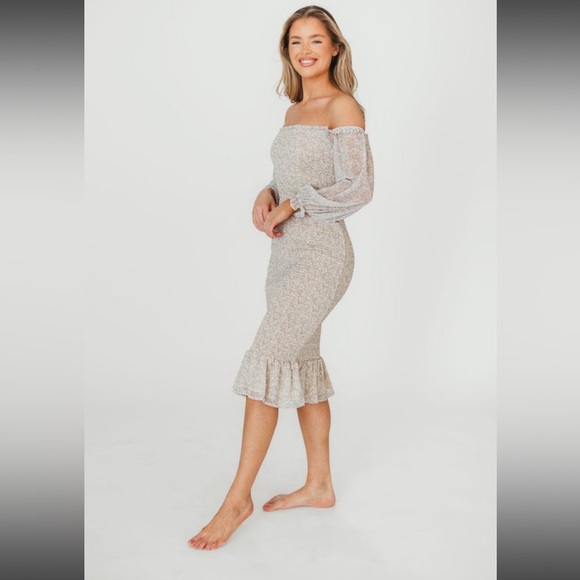 Worth collective Cameron Elegant Beige Floral Dress - Picture 7 of 7